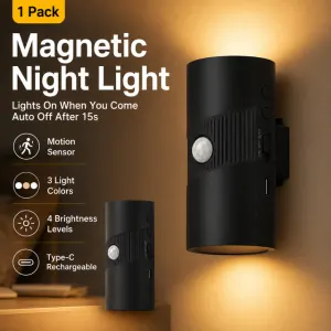 Rechargeable Magnetic Dual Direction Wall Lamp - Widely Triple Sensing, 15s Automatic Timing & Constant On Mode, 3 Colours and 4 Brightness Levels for Hallways and Bedrooms