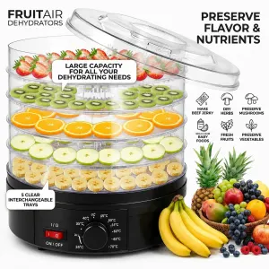 5 Tier Large Capacity Food Dehydrator and Healthy Snack Maker - Electric Fruit Vegetable Meat Jerky Dryer with 35-70℃ Adjustable Temp and All Round Hot Air Fast Dehydration
