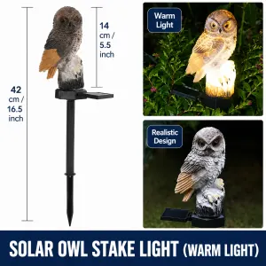 Resin Owl Solar Powered Garden Stake Light - Outdoor Decorative LED Landscape Pathway Night Light
