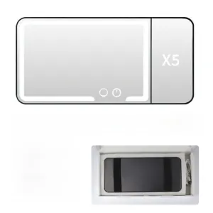 Car Sun Visor LED Makeup Mirror with 5X Magnification & Elastic Band Strap - Rechargeable 3-Color Dimmable Touch Screen Vanity Mirror