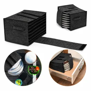 2 Pack Foldable Crockery Storage Organizer (Holds 8 Plates) - Felt Camping & Picnic Dinnerware Storage Box with Handle and Secure Closure
