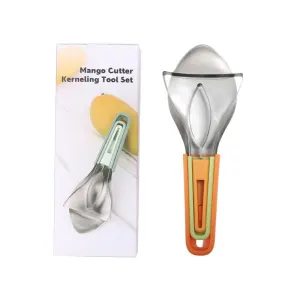 3 Piece Stackable Mango Slicer Tool Set - 430 Stainless Steel Mango Peeler, Broad Flesh Scoop and Slicing Tool for Fruit Preparation