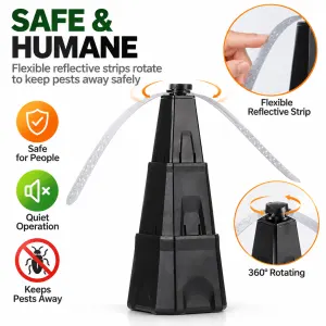 2PCS Black Foldable Fly Repellent Fan with Tower Design & Safe Reflective Blades -Silent Table Top Insect Deterrent, EVA Anti-Slip Base and Battery Operated