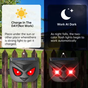 Solar Rechargable Animal Repeller with Automatic Sensor Red Flashing Light – Outdoor Waterproof Deer Coyote Wild Boar Deterrent for Garden Farm Yard