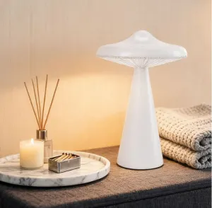 Retro Mushroom Touch Control Table Lamp - TypeC Rechargeable UFO Style LED Bedside Light with Stepless Dimming & 3 Colour Temperatures for Bedroom and Desk