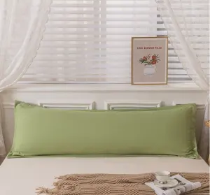 Green Washed Cotton Linen Long Pillowcase – Extra Long Soft Breathable Pillow Cover, Machine Washable for Double and Couple Pillows – green 48x150cm