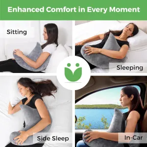 Grey W-Shaped Shoulder Support Double Zipper Pillow – 23.5 x 14 x 6″ Soft Arm Support Cushion with Removable Cover for Side Sleeping, In Car, Sitting and Discomfort Easing