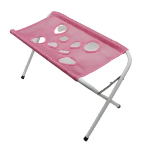 Pink Foldable Pet Grooming Hammock Stand with Adjustable Ribbon & Reinforced Frame - 8-Hole Mesh Anti-Slip Raised Support for Cat Dog Bathing and Nail Trimming (60 x 33 x 40cm)