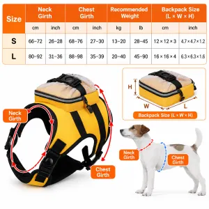 Yellow No-Pull Dog Backpack Harness for Medium Large Dogs – Adjustable Oxford Cloth Walking Harness with Detachable Storage Pack, Breathable Padding and D-Ring (S Size)