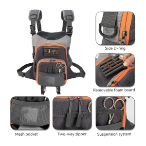 Lightweight Fly Fishing Chest Pack – 11 x 13″ Adjustable Fishing Tackle Vest Bag with Removable Foam Board, Multiple Storage System and Rear Landing Net Holder