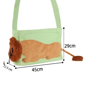 Lion Style Canvas Pet Carrier Green Bag(big size 45*12.5*29cm) - Adjustable Head Opening, Breathable Mesh, 8cm Wide Shoulder Strap, PE Support Base, Portable Crossbody Sling for Cats and Dogs, Travel Friendly Design