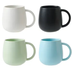 Ceramic Mug 480ml – Large Belly Coffee Cup, Underglaze Colour, Non Slip Base, Ergonomic Handle, Microwave and Dishwasher Safe, Home Office Breakfast Drinkware – 4 pack (Black and White and Green and Blue)