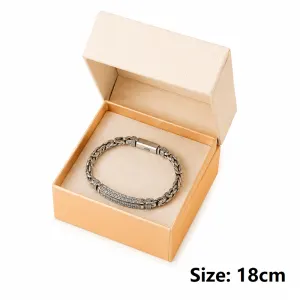 Vintage-Style Men's Chain Bracelet - Silver-plated copper bracelet with Geometric Pattern Bar and Secure Clasp - Trendy Statement Jewelry for Daily Wear, Gifts & Special Occasions