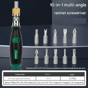 Multi-Function Ratchet Screwdriver Set – Adjustable Angle Head, 3-Position Ratchet, Carbon Steel Bits, Built-In Storage, for Home Repair DIY Electronics – 10-in-1 Multi-Angle Ratcheting Screwdriver