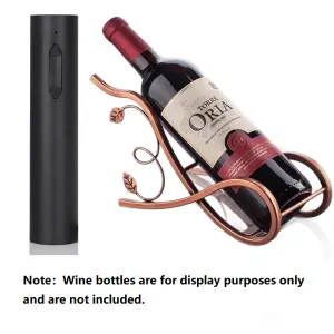 Decorative Iron Wine Rack Set - Rechargeable Automatic Corkscrew , Elegant Leaf Design Bottle Holder, USB-C Fast Opening Kit for Home Bar Dining Table Gift