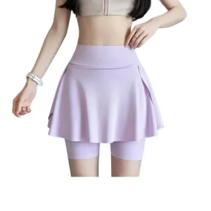 Size Purple Women's Running Skort with Hidden Pockets - High Waist Tummy Control Athletic Tennis Skirt - Breathable Polyester Yoga Shorts with Flare Skirt Overlay
