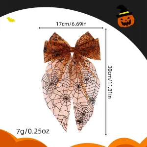 3-piece Halloween Spiderweb Hair Bow Clip –  Organza Ribbon  for Women and Girls – Spooky Party Costume Accessory 17x30cm