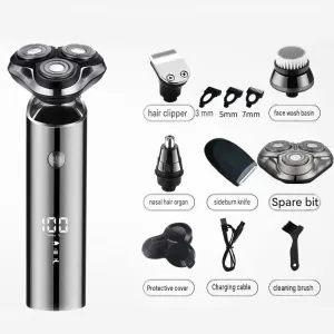 Electric Rotary Shaver for Men - Deluxe Multi-Grooming Set, USB Rechargeable Digital Display Shaver for Beard, Facial and Travel Grooming