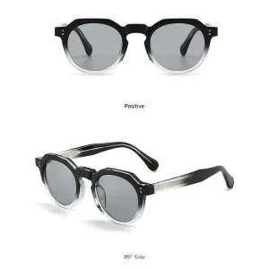 Gradient Black Retro Round Sunglasses with Storage Pouch – Lightweight Fashion Sun Glasses with Dark Tinted Lenses for Driving, Travel and Everyday Outdoor Wear