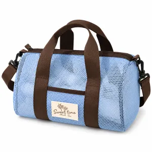 Blue Mesh Beach Travel Bag - Large Capacity Hand Carry and Crossbody Storage Bag with Adjustable Shoulder Strap, Zipper Closure and Front Pocket for Swimming, Beach and Holidays