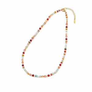 Multicolour Tourmaline Stone and Pearl Beaded Necklace – Colourful Layering Choker with Summer Style, Versatile Everyday Wear and Gift Friendly Appeal for Women