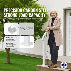 Handrails for Outdoor Steps, 1-2 Step Stair Hand Rail Kit, Transitional Carbon Steel Railings with Installation Kit, Stair Rails for Seniors, Concrete Steps & Porch & Deck, White Retro Arch