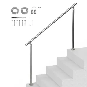 Handrails for Outdoor Steps, 59 in/ 150cm Length Stair Hand Rail Kit, Transitional Stainless Steel Railings with Installation Kit, Double-column Staircase Handrails for Seniors,Porch & Deck