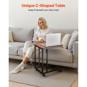C Table, C Shaped Sofa Side Table with Metal Frame Rolling Casters, Portable C Shaped End Stand for Living Room Bedroom Office, 19.69 x 13.78 x 23.82 inches Laptop Side Tables, Brown and Black