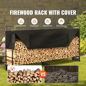 Firewood Rack with Waterproof Cover, 257 x 36 x 117 cm Outdoor Firewood Holder, 660lb Weight Capacity, 1/2 Cord Log Holder, Half-Covered, Powder-coated Wood Storage Rack for Fireplace Deck