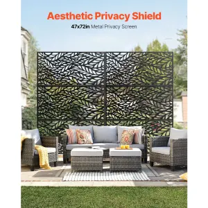 Metal Privacy Screen, 47″ W x 72″ H, Outdoor Privacy Screens & Panels, Freestanding Outdoor Divider with Stand, 3-Panel Decorative Garden Steel Privacy Fence for Balcony Patio Indoor Room Black