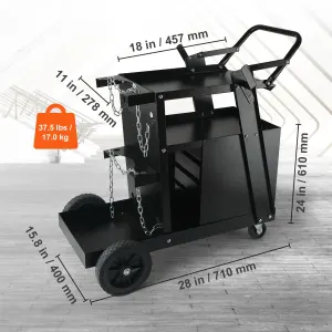 Welding Cart, 2-Tier 4 Drawers Welder Cart with 265 LBS Weight Capacity, Swivel Wheels, Tank Storage Safety Chains, Heavy Duty Rolling MIG Welder Cart for Mig Welder and Plasma Cutter