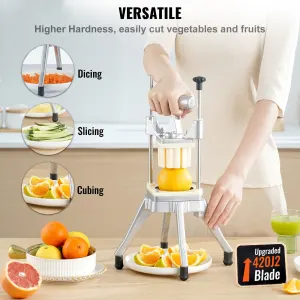 Commercial Vegetable Fruit Chopper, Stainless Steel French Fry Cutter with 4 Blades 1/4″ 3/8″ 1/2″, 6-wedge Slicer, Chopper Dicer with Tray, Heavy Duty Cutter for Potato Tomato Onion Mushroom