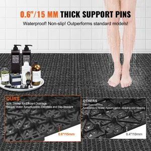 Modular Interlocking Cushion, 50 Pack 30 x 30 cm Splicing Drainage Mats, PVC Interlocking Drainage Floor Tiles, Non-Slip Drainage Holes for Restroom, Bathroom, Kitchen, Pool, Wet Area, Black