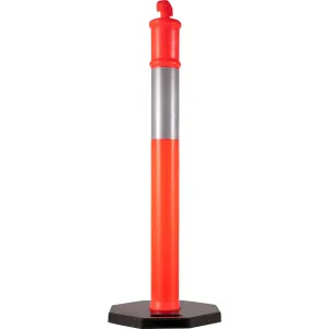 6Pack Traffic Delineator Posts 44 Inch Height, PE Delineator Cones Post Kit 10 inch Reflective Band, Delineators Post with Rubber Base 16 inch for Construction Sites, Facility Management etc.