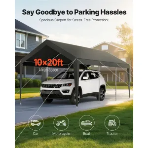 Carport Car Canopy 10 x 20 FT Heavy Duty Portable Car Shelter Tent Grey