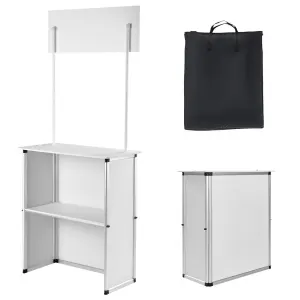 Portable Tradeshow Podium Table, 785 x 380 x 1815 mm, Display Exhibition Counter Stand Booth Fair with Wall, Foldable Promotion Retail Bar Table Pop Up Podium with Storage Rack/Carrying Bag