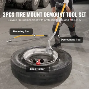 Tire Mount Demount Tool, 571- 622 mm Manual Steel Tire Changer Mount Demount Removal Tool, with Extra Bead Holder, Tubeless Truck Bead Breaker, 3 PCS Tire Changing Tools, Orange