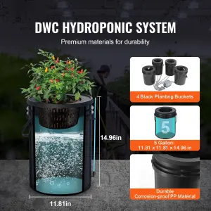 DWC Hydroponics Grow System Deep Water Culture with Top Drip 4 Buckets