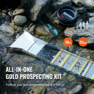 Gold Panning Kit With Sluice Box, 50″ Aluminum Gold Mining Equipment, 23 PCS Gold Prospecting Kit with Gold Pan, Classifier Screen, Separating Magnet, Drawstring Backpack and Accessories