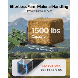 3 Point Hitch Pallet Forks, 680 kg Clamp on Pallet Forks, 128 cm Total Length Heavy-Duty Tractor Fork with 73.5-117 cm Adjustable Fork Width, Quick Hitch Attachments for Category 1 Tractors