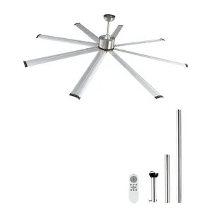 213 cm Ceiling Fan No Light, 6-Speed Remote Control, Aluminum 8-Blade, Reversible DC Motor, Modern Low Profile Flush Mount Fan for Bedroom, Living Room, Patio, Indoor/Outdoor, Brushed Nickel