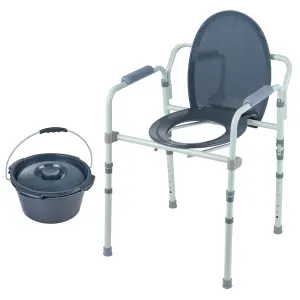 Commode Chair, Bedside Commode with Wider Toilet Seat, 7-Level Adjustable Height, 5.8L Removable Bucket, Easy to Assemble, 350 LBS Capacity, Raised Toilet Seat for Adults Seniors