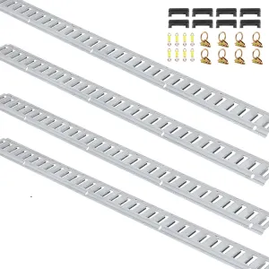 E Track Tie-Down Rail Kit, 24PCS 1524 mm E-Tracks Set Includes 8 Steel Rails & 8 O-Rings & 8 Tie-Offs with D-Ring, Versatile Trailer Securing Accessories for Cargo Motorcycles Bikes, 816 kg Load