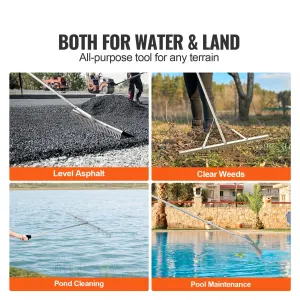 Landscape Rake, 915mm Head Aluminum Landscape Rake, Lake Weed Rake with 1915mm Long Handle, for Loosening Soil, Lawn Care, Weeding Lake, Garden, Pond