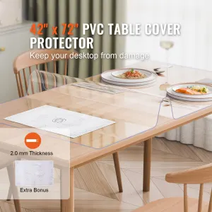 Plastic Table Cover, 42 x 72 Inch 2.0 mm Thick Clear Table Protector, Rectangle PVC Desk Mat, Waterproof & Easy Cleaning Desk Pad Tablecloth, for Office Dresser Dining Room Table Night Stand