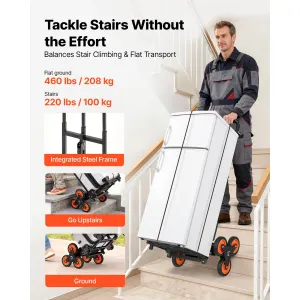 Stair Climbing Cart, 100 kg Stair-Climbing Capacity, Heavy-Duty Folding Trolley Cart with Telescoping Handle, 6 Wheels and 2 Bungee Cords, Stair Climber Dolly for Home, Groceries, Warehouse