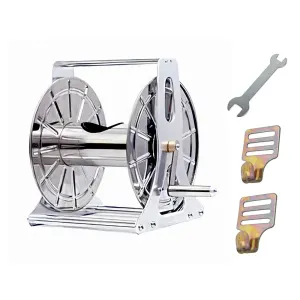 Large Stainless Steel Garden Hose Reel Cart Portable Pipe Holder Heavy Duty Water Pipe Storage Rack With Crank Handle for 1/2inch Hose up to 60M