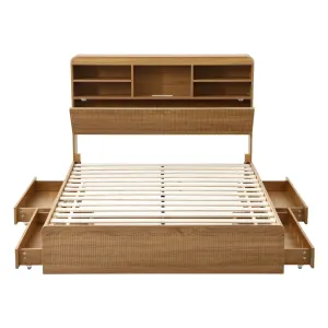 Artiss Double Bed Frame with Storage, 4 Drawers, USB and Night Light Natural