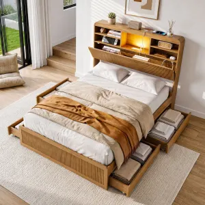 Artiss King Single Bed Frame with Storage, 4 Drawers, USB and Night Light