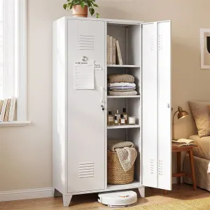Artiss 2-Door Wardrobe Lockable Cabinet Storage Closet Hanging Rail Adjustable Shelves Cream White